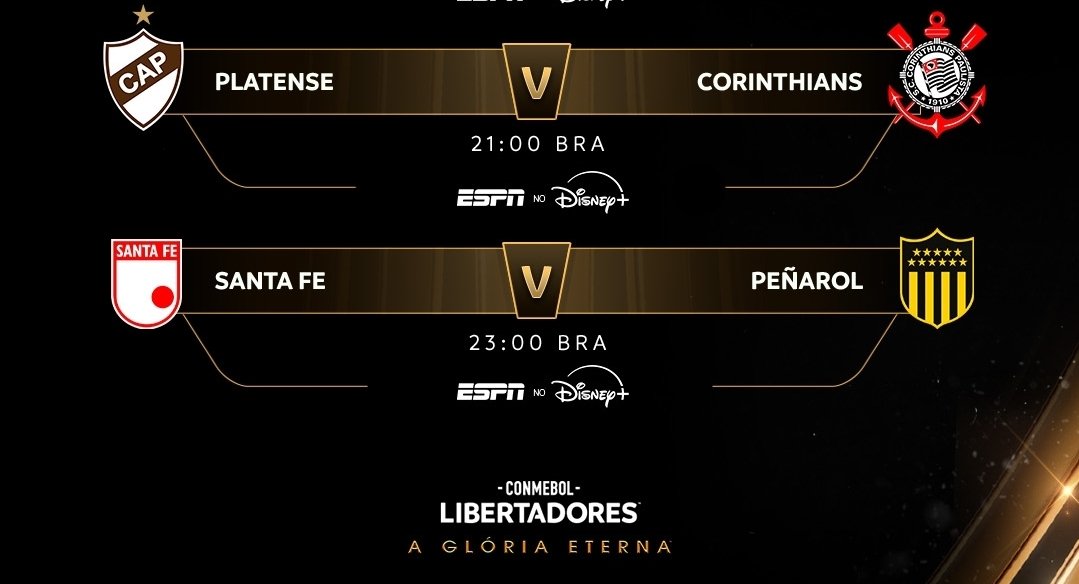 Corintiamo78's tweet image. Platense x Corinthians 

Hoje, na Argentina, rola a bola para o primeiro jogo do Timão na #Libertadores.

Na sequência, ainda nesta quinta-feira, Santa Fe e Peñarol se enfrentam na Colômbia.
 #idc