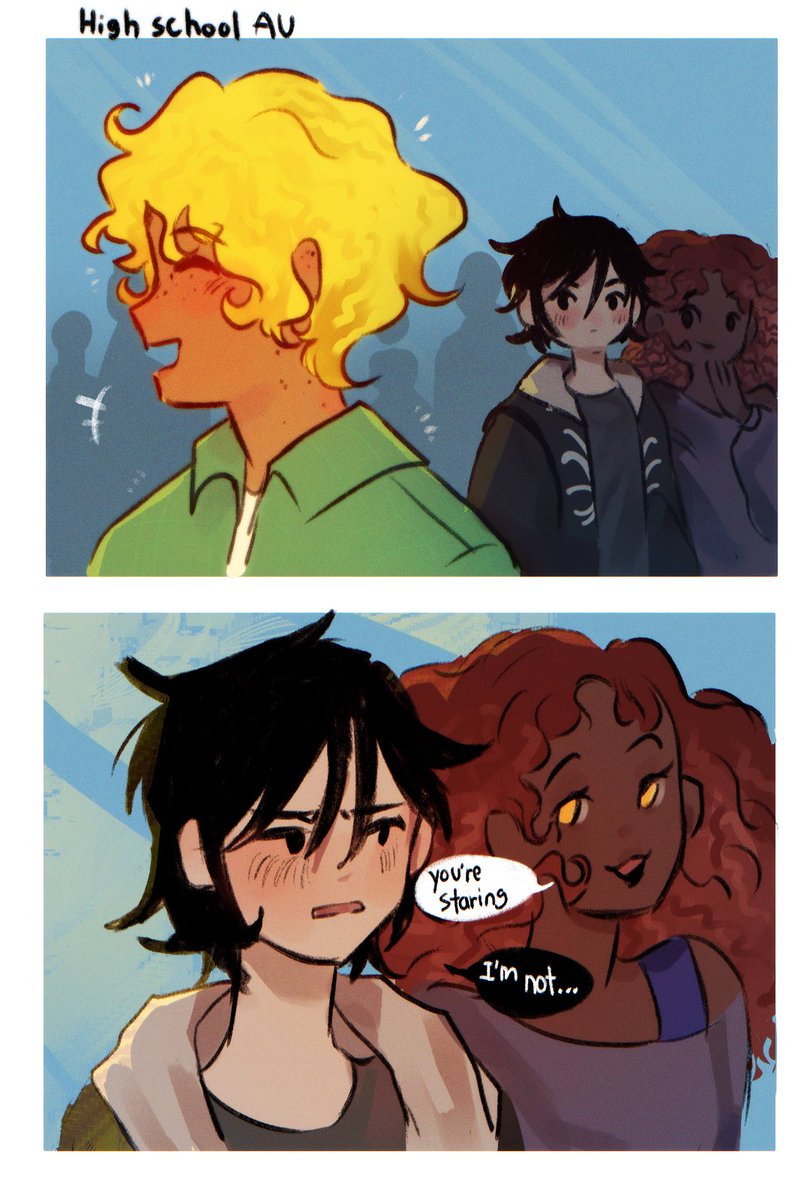 GenzyAnn's tweet image. Highschool AU 

Finally drew something new😭😭 

#Solangelo #PercyJackson #willsolace #nicodiangelo