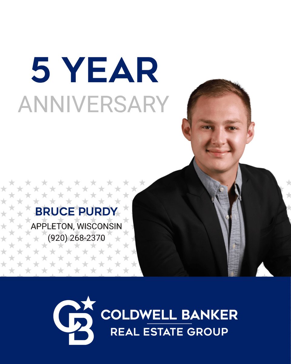 Today we congratulate real estate agent, Bruce Purdy, of the Appleton, Wisconsin office for his 5 years with our company. We are so proud to have Bruce as part of the Coldwell Banker Real Estate Group family. #TheBestWearBlue