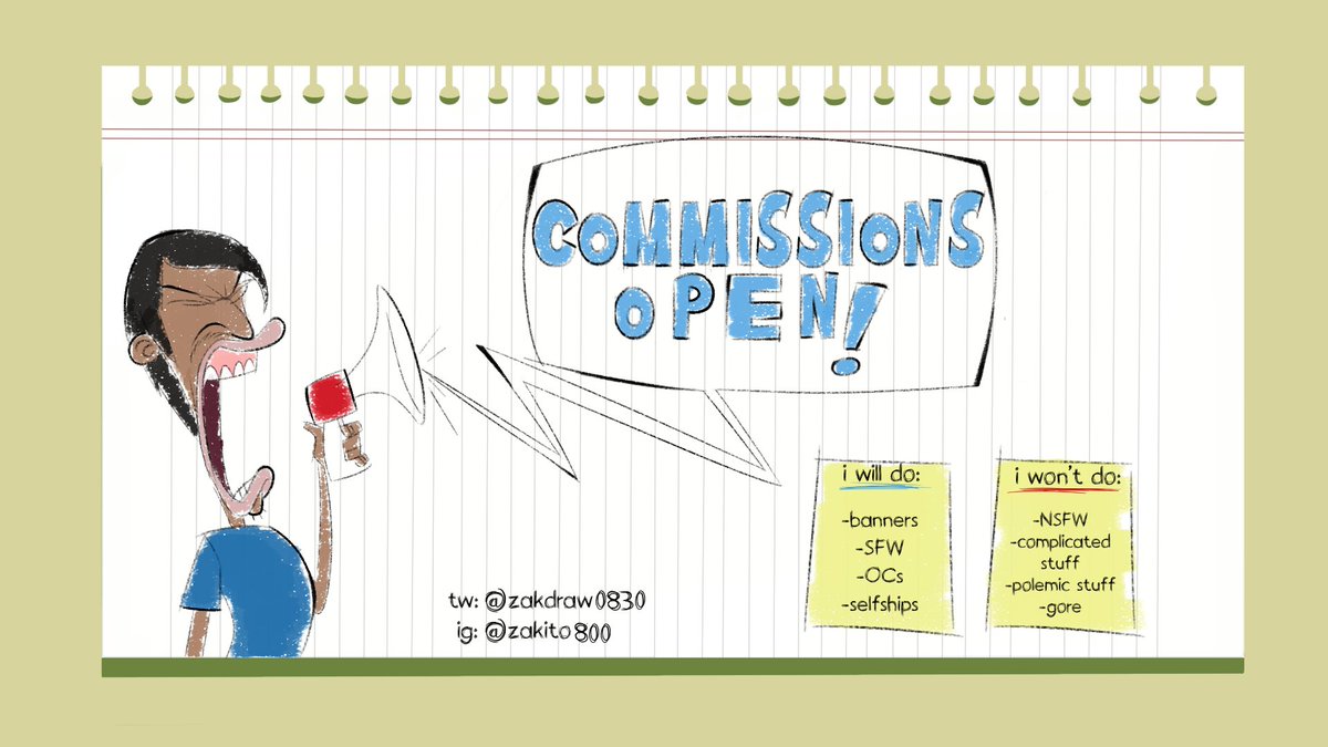 ZakDraw0830's tweet photo. 🎉🎉COMMS OPEN 🎉🎉
Hi,as you can see i started commissions and the specifications can be seen in each picture,please keep in mind that I'm doing this while working and studying,so I might not respond right away,but I'll try to be as quickly as possible!
#smallartist #commisions https://t.co/JgeCuvXzHG