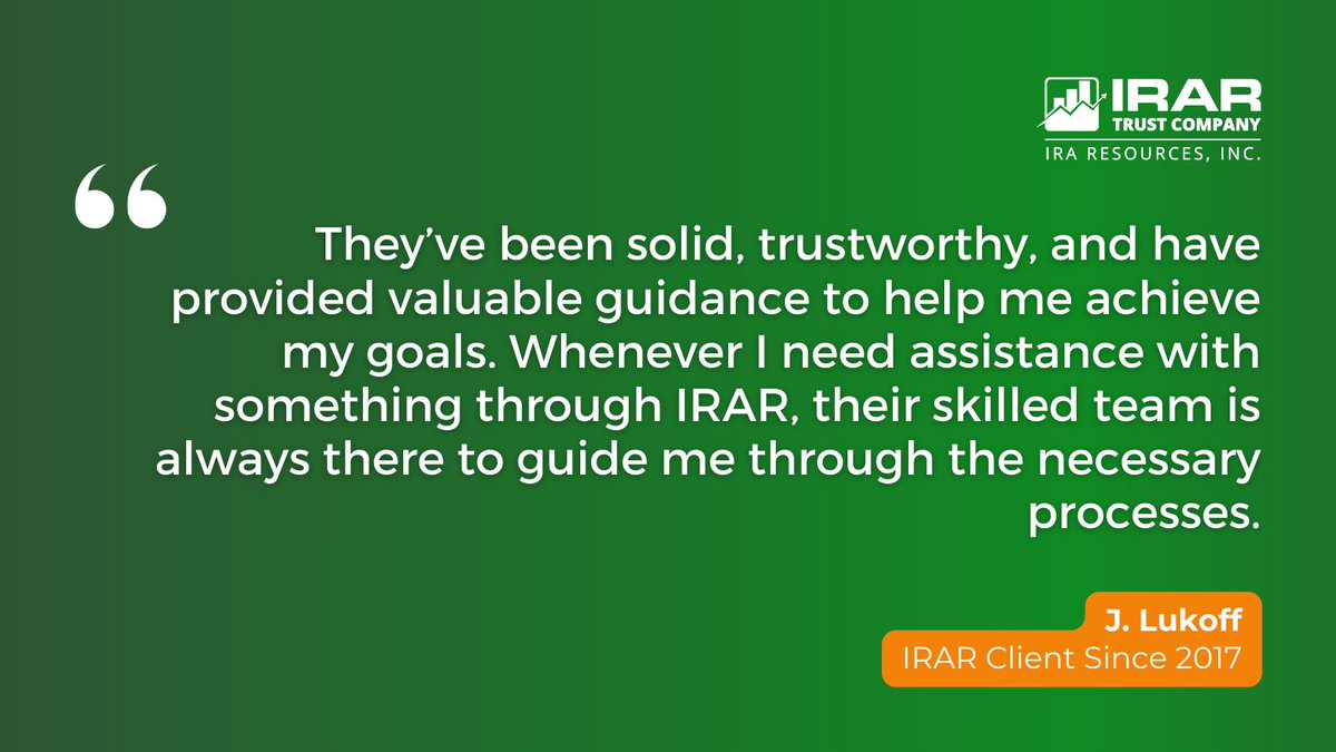 IRA_Resources's tweet image. 9 years of trust. And counting.  

Since 2017, Mr. Lukoff has relied on IRAR for solid guidance and skilled support through every step of their retirement journey. 

When you find a custodian you can count on, it makes all the difference.  hubs.ly/Q045hV-j0 
#ClientLoyalty