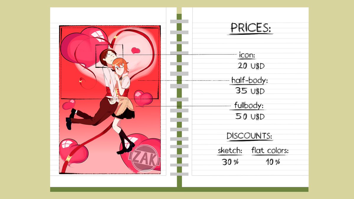 ZakDraw0830's tweet photo. 🎉🎉COMMS OPEN 🎉🎉
Hi,as you can see i started commissions and the specifications can be seen in each picture,please keep in mind that I'm doing this while working and studying,so I might not respond right away,but I'll try to be as quickly as possible!
#smallartist #commisions https://t.co/JgeCuvXzHG