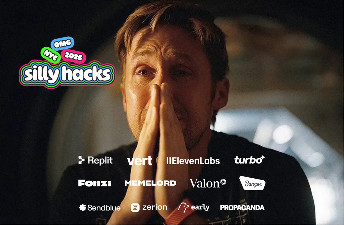 earlydotbuild's tweet photo. A huge thank you to our sponsors for making Silly Hacks happen and providing time + support for hackers: @Replit, @FonziAI, @memelordtech, @turbodesignco, @sendbluehq, @RangerNetHQ, @zerion, @valon_ai, @ElevenLabs,  https://t.co/FuGv027z9Y, @earlydotbuild, and @propagandaisnow https://t.co/2JESNvu1p8
