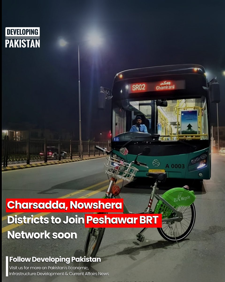 developingpak's tweet image. Exciting news for commuters in KP! The provincial government is officially reviewing plans to take the #Peshawar BRT beyond city limits. Under the leadership of Chief Minister Muhammad Sohail Afridi, the network is set to bridge the gap between major neighboring hubs.

📍 New