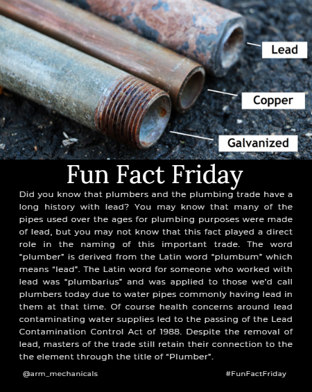 arm_mechanicals's tweet image. Did you know this? Despite the Lead Contamination Control Act of 1988, 9.2 million US homes still have lead pipes supplying their family's drinking water. Looking into a home re-pipe? Call our professionals at ARM Mechanicals, Inc. today. #PlumbingFacts #FunFactFriday