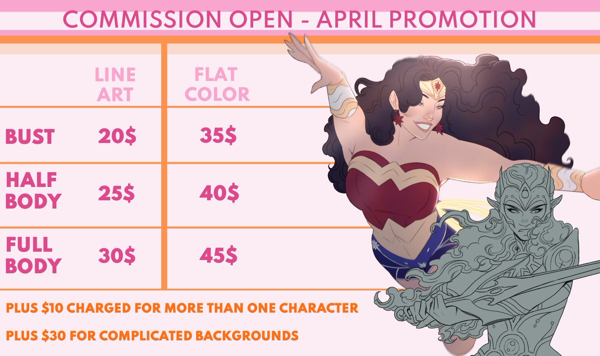 Samandriade's tweet image. APRIL PROMOTION HAS STARTED!
I was going to post on April 1st, but I think some people would think it's a joke, but now the promotions have officially started and will last until the end of this month!
Feel free to DM me with any questions.
#commissionsopen #commission
