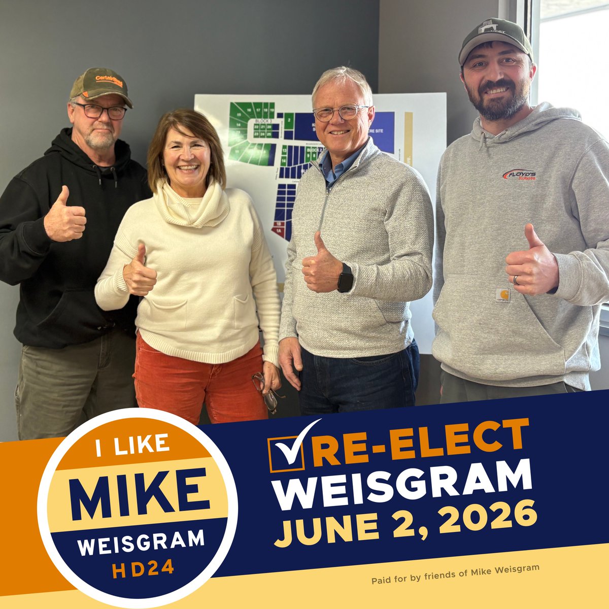 📷 𝗧𝗵𝘂𝗺𝗯𝘀 𝗨𝗽 𝗘𝗻𝗱𝗼𝗿𝘀𝗲𝗺𝗲𝗻𝘁!
A huge thank you to Mark, Glennis, and Andy Zarecky of Midwest Construction &amp; Development for their support and endorsement! It is an honor to have the backing of local leaders who understand what it takes to build a strong community.