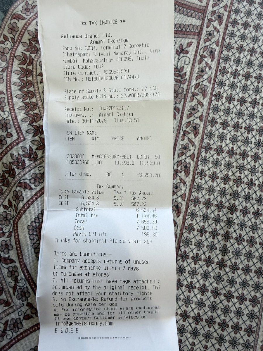 trustedarms's tweet photo. @ArmaniExchangei Very disappointing experience with Armani Exchange.

Purchased a belt from 
AX Mumbai within days, the buckle broke &amp; leather damaged.

Store said complaint raised, but no response despite follow-ups.

Not expected from a global brand. Need resolution. https://t.co/jm6YCa329I