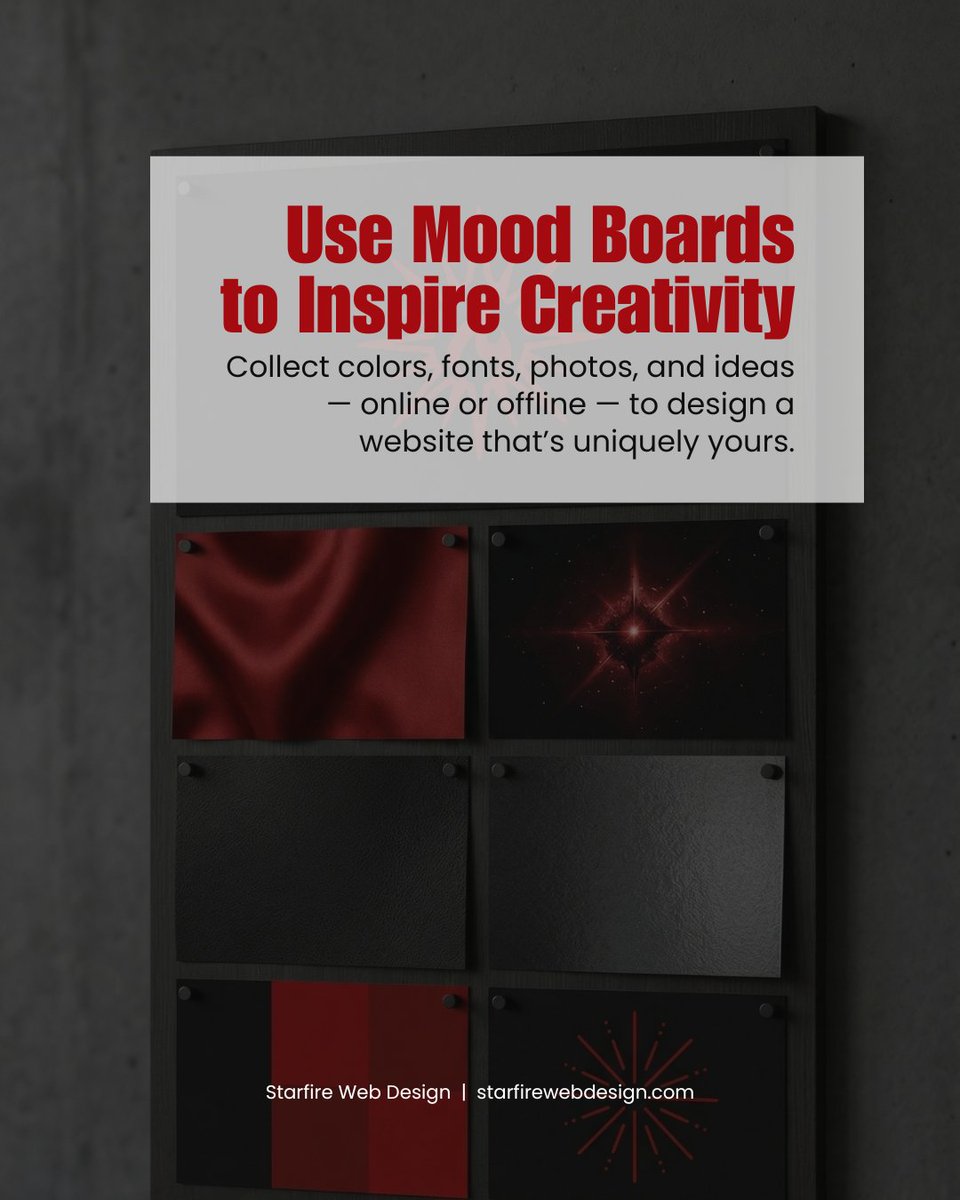 StarfireWeb's tweet photo. A mood board might be your secret weapon.
How a mood board can elevate your website?
Check out this guide:
https://t.co/xmkYAWzu0q
Book a free call here:
https://t.co/iGiBqMOSVE
#StarfireWebDesign
#GraphicDesignTips
#WebsiteInspiration
#LasVegasBusiness
#CreativeWebDesign https://t.co/PLFgAh4WKE