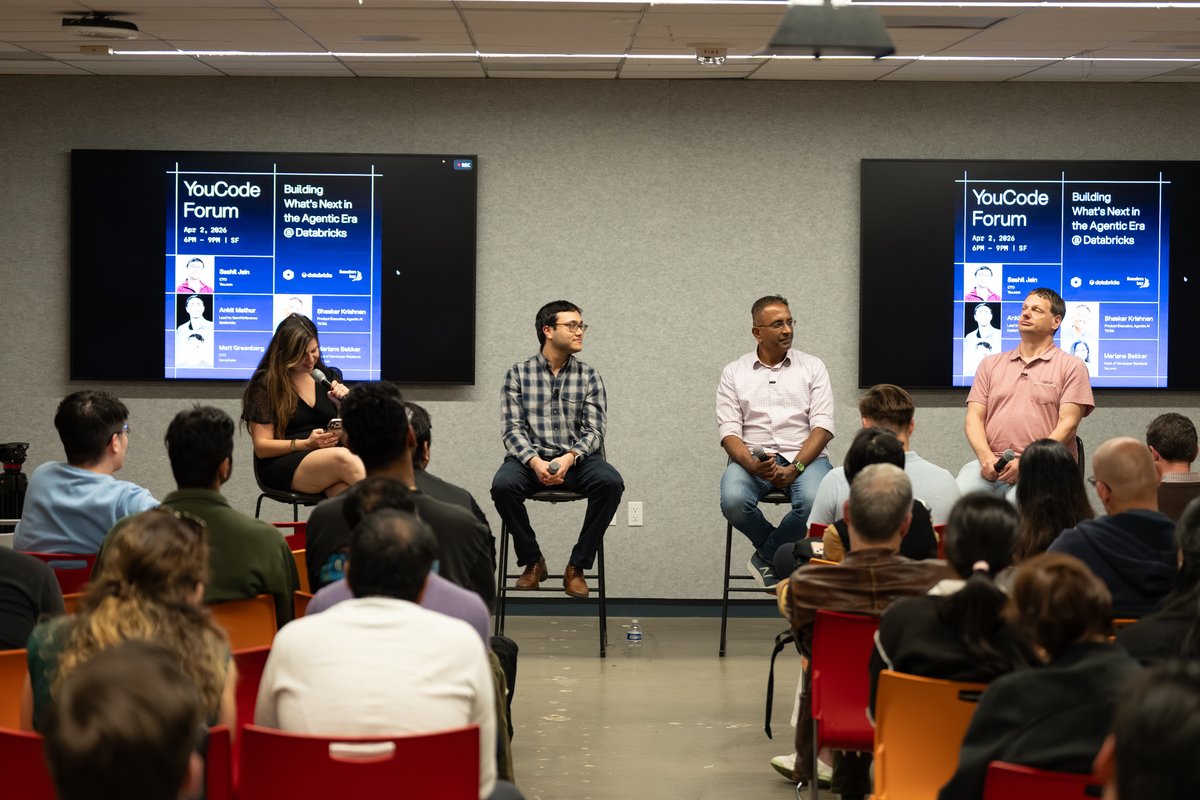 youdotcom's tweet photo. #YouCode Forum SF was a vibe 🔥

Engineering leaders from @YouDotCom, @Handshake, @TikTok, and @Databricks in one room talking agentic AI—not theory, but what's actually shipping.

We may have run out of snacks but we never ran out of things to talk about. 🥪

More coming soon 👀 https://t.co/ZT6dFgLPYZ