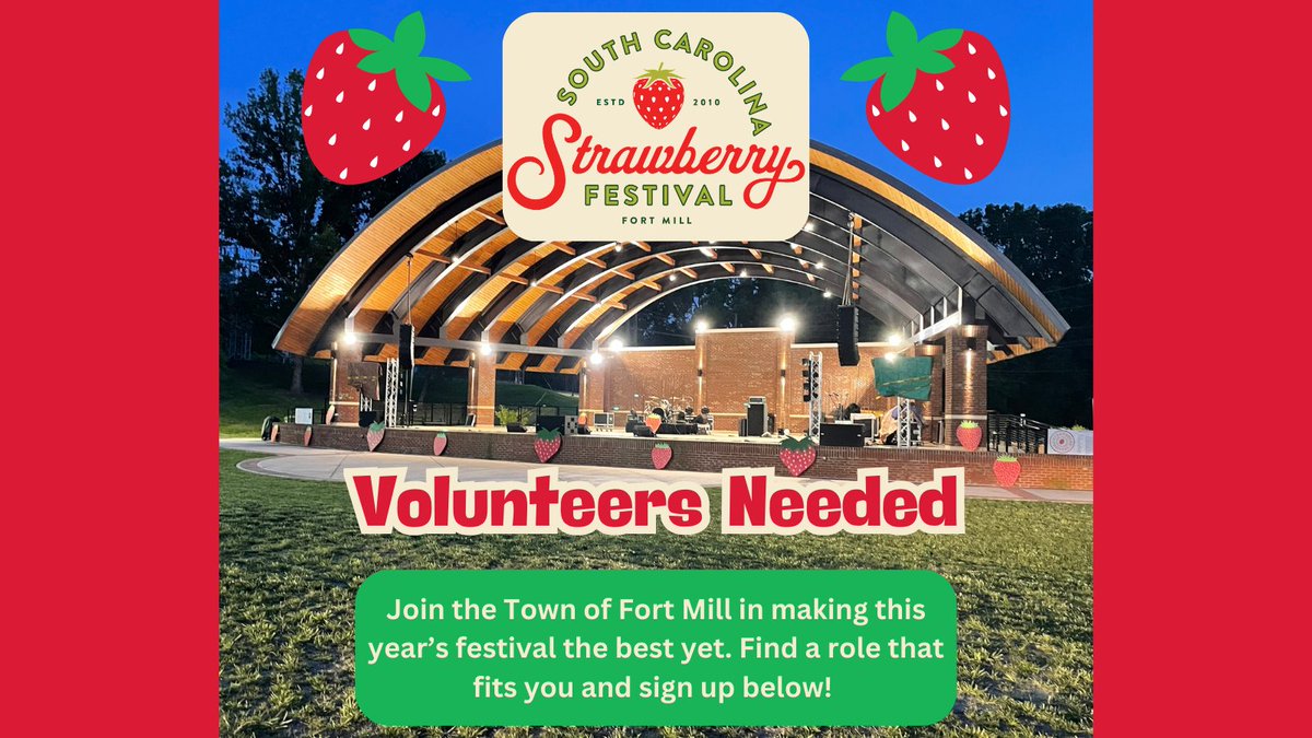 🍓 Volunteer for the SC Strawberry Festival! 🍓

Explore volunteer opportunities and find your perfect fit here:
🔗 Eventeny Volunteer Sign-Up
eventeny.com/events/south-c…

SCStrawberryFestival.com