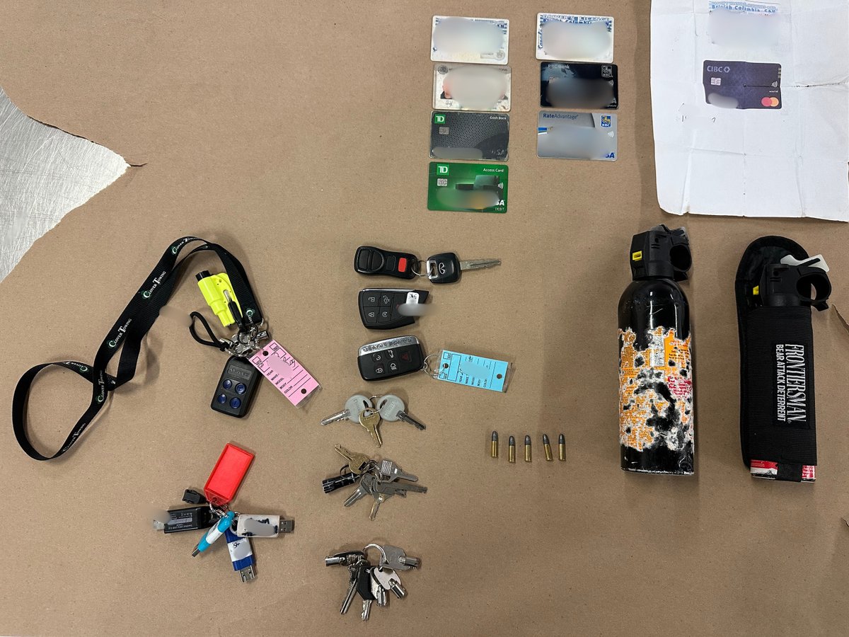IMPACTautocrime's tweet image. This is what officers found inside a stolen vehicle.

Keys. Identification. Bear spray. Ammunition. Auto crime often connects to broader criminal activity.

 Lock your doors. Remove valuables. Stay aware.

#autocrimeenforcementmonth #autocrimeprevention #CrimePreventionTips