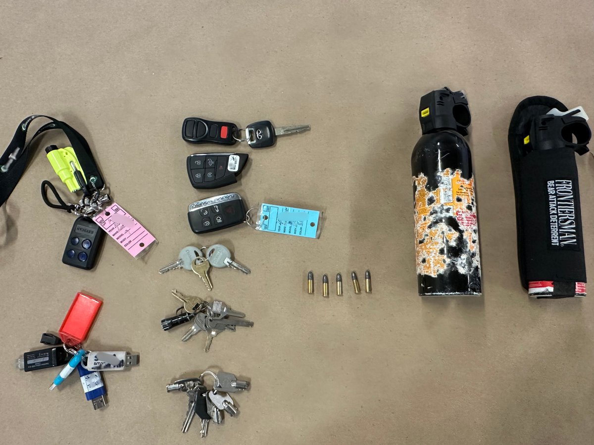 IMPACTautocrime's tweet image. This is what officers found inside a stolen vehicle.

Keys. Identification. Bear spray. Ammunition. Auto crime often connects to broader criminal activity.

 Lock your doors. Remove valuables. Stay aware.

#autocrimeenforcementmonth #autocrimeprevention #CrimePreventionTips