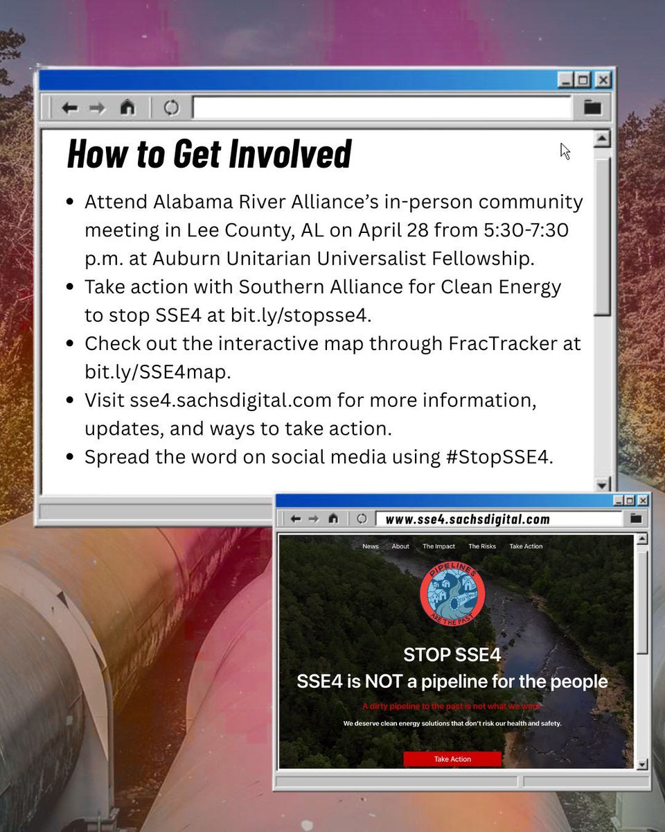 Frontlines2ferc's tweet photo. The South System Expansion 4 Pipeline (SSE4) is proposed for Alabama, Mississippi, and Georgia, transporting approximately 2.1 billion cubic feet of methane gas daily. The Draft Environmental Impact Statement is under review by FERC, and a request for a rehearing has been denied. https://t.co/xhsz2D3IPM