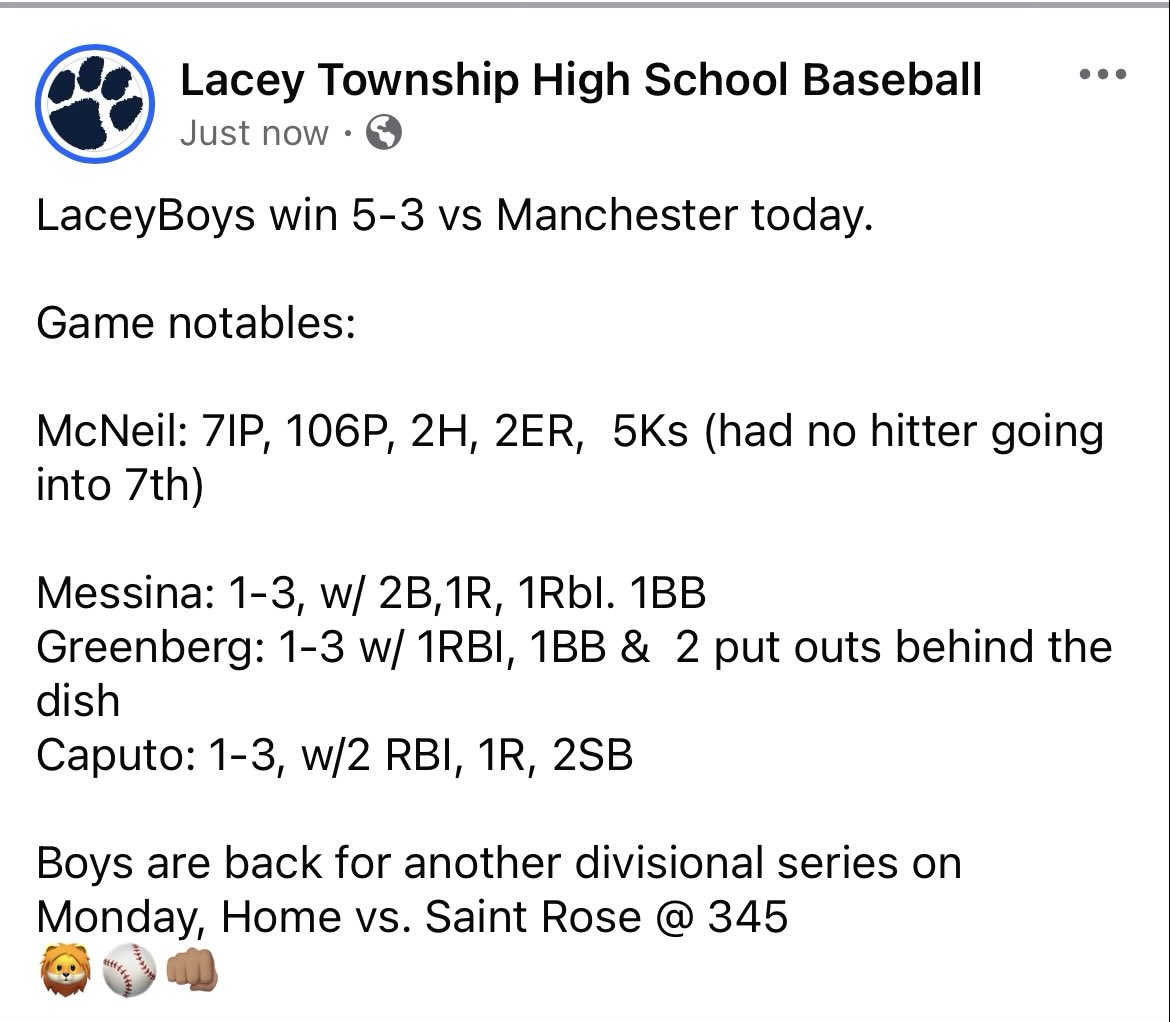 Lacey Township High School Baseball tweet media