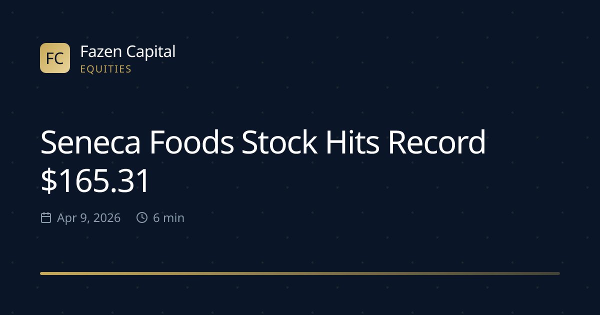fazencapital's tweet image. Seneca Foods Stock Hits Record $165.31: Seneca Foods hit a record $165.31 on Apr 9, 2026 (Investing.com); Fazen Capital estimates ~32% YTD gain through that… dlvr.it/TRyDH2 👈 Read full analysis #SenecaFoods #StockMarket #Investing #YTDgains #FinancialNews