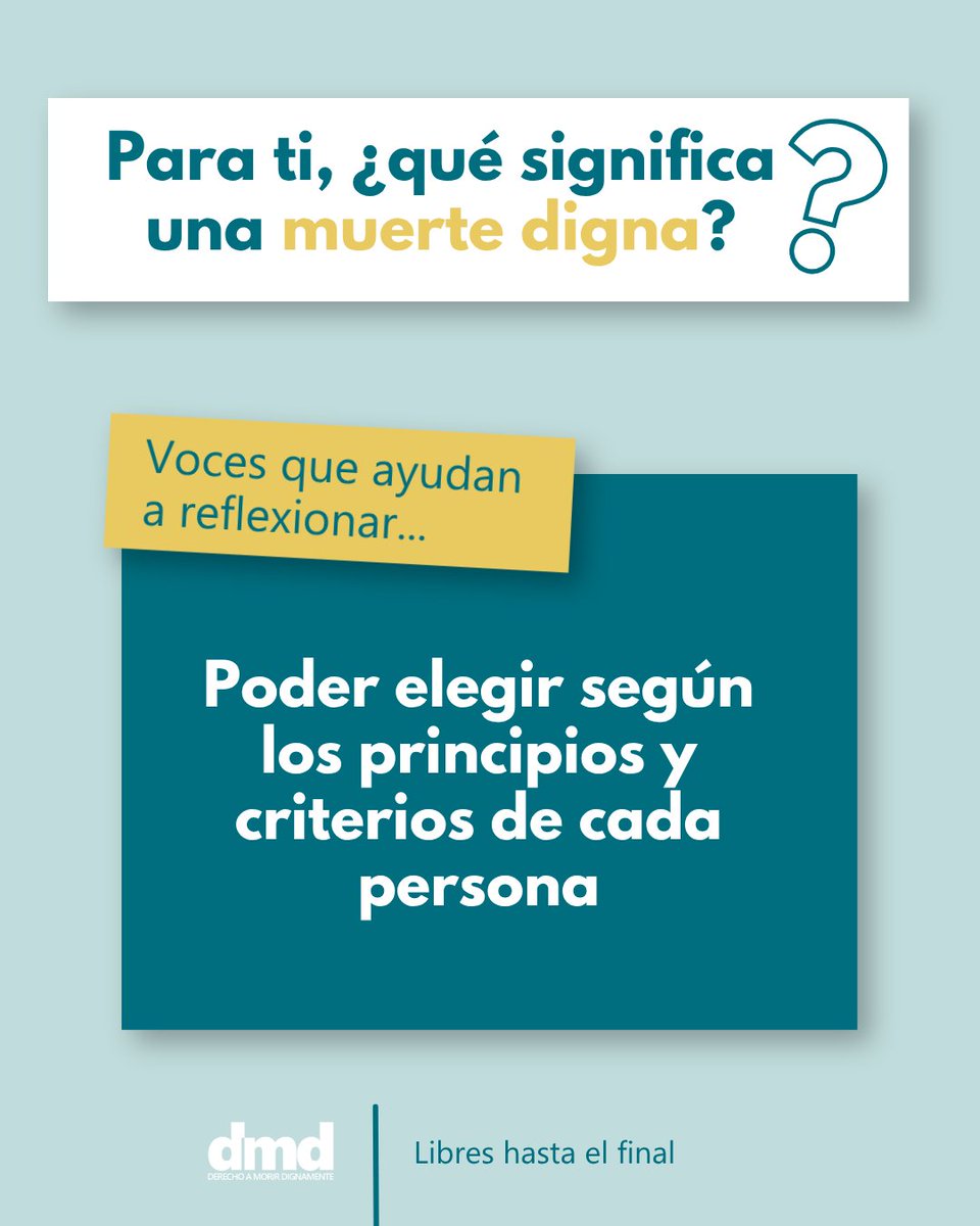derechoamorir's tweet photo. Decidir sobre tu vida… también es decidir sobre tu final.
Un tema incómodo para muchos, pero necesario para todos.
💬 ¿Estamos preparados para hablar de esto? ¿Qué es para ti una muerte digna?
#Eutanasia #Derechos #Decidir https://t.co/8uXowS4cC5