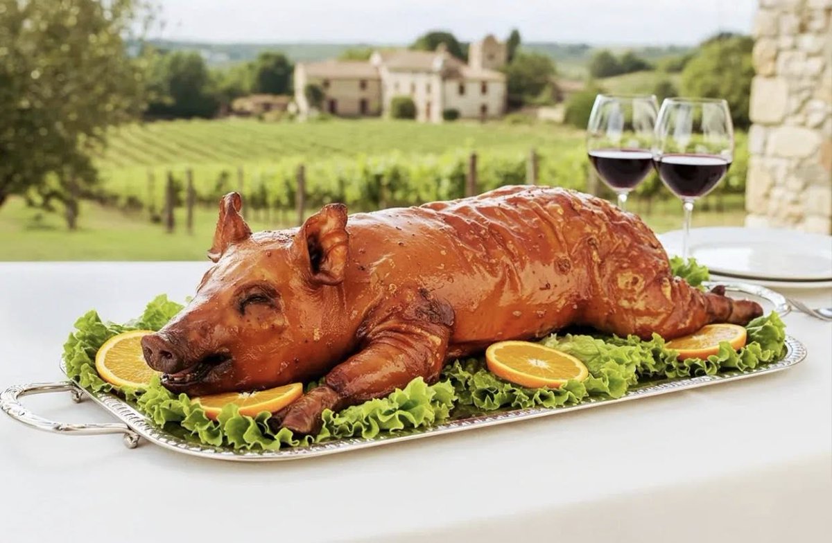 alentejo_1970's tweet image. Presenting you: The 7 Gastronomic Wonders of #Portugal 🇵🇹
6. Leitão da Bairrada
A signature dish from the Bairrada region, famous for its crispy skin and tender meat. Slowly roasted in a wood-fired oven, it is traditionally served with potatoes and salad.