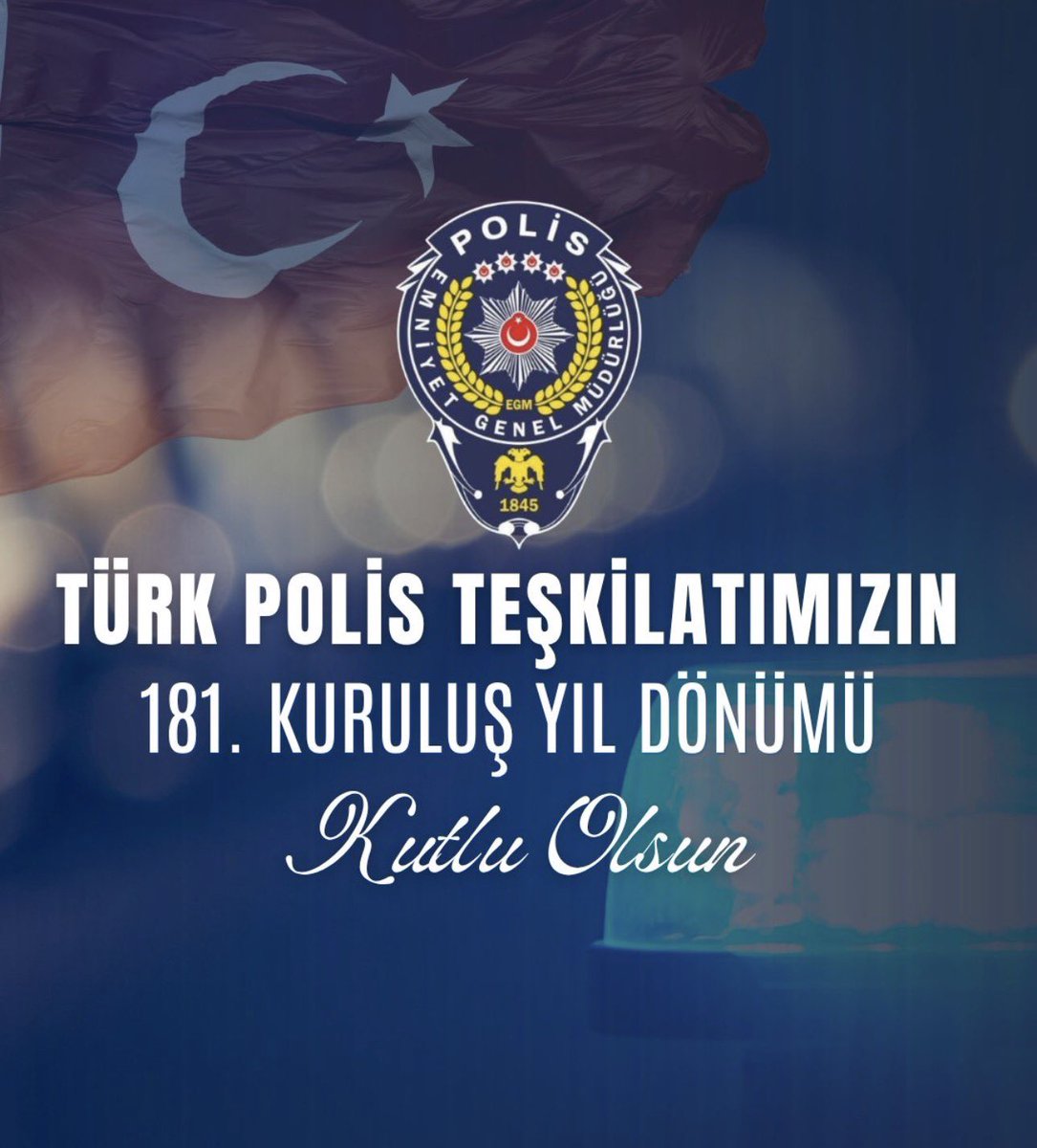 Türk Polis Teşkilatımızın 181. kuruluş yıl dönümünü kutluyor; milletimizin huzur ve güvenliği için fedakârca görev yapan tüm emniyet mensuplarına şükranlarımı sunuyorum.🇹🇷🇹🇷🇹🇷