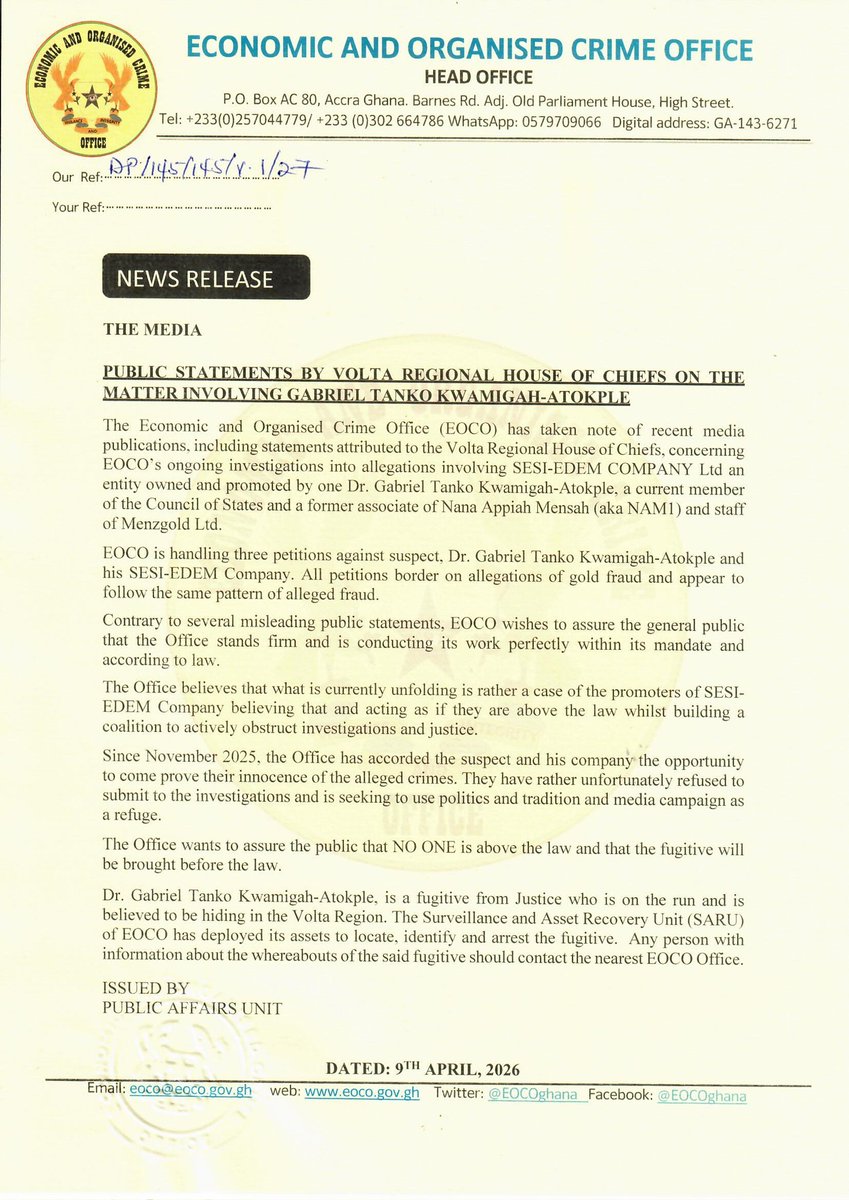 EOCOghana's tweet photo. Case Update 1: Person of Interest in EOCO Investigation. https://t.co/USA1yMJOtX