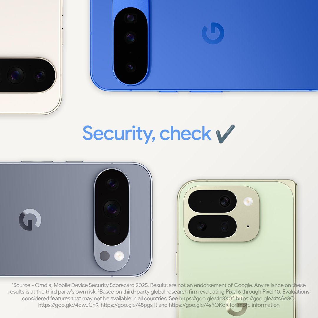 pixeluibygoogle's tweet image. Award-winning security, five years running. With Google #Pixel10, advanced hardware and software protection work seamlessly to safeguard your sensitive data-so you can rest easy.

Full report: services.google.com/fh/files/misc/…