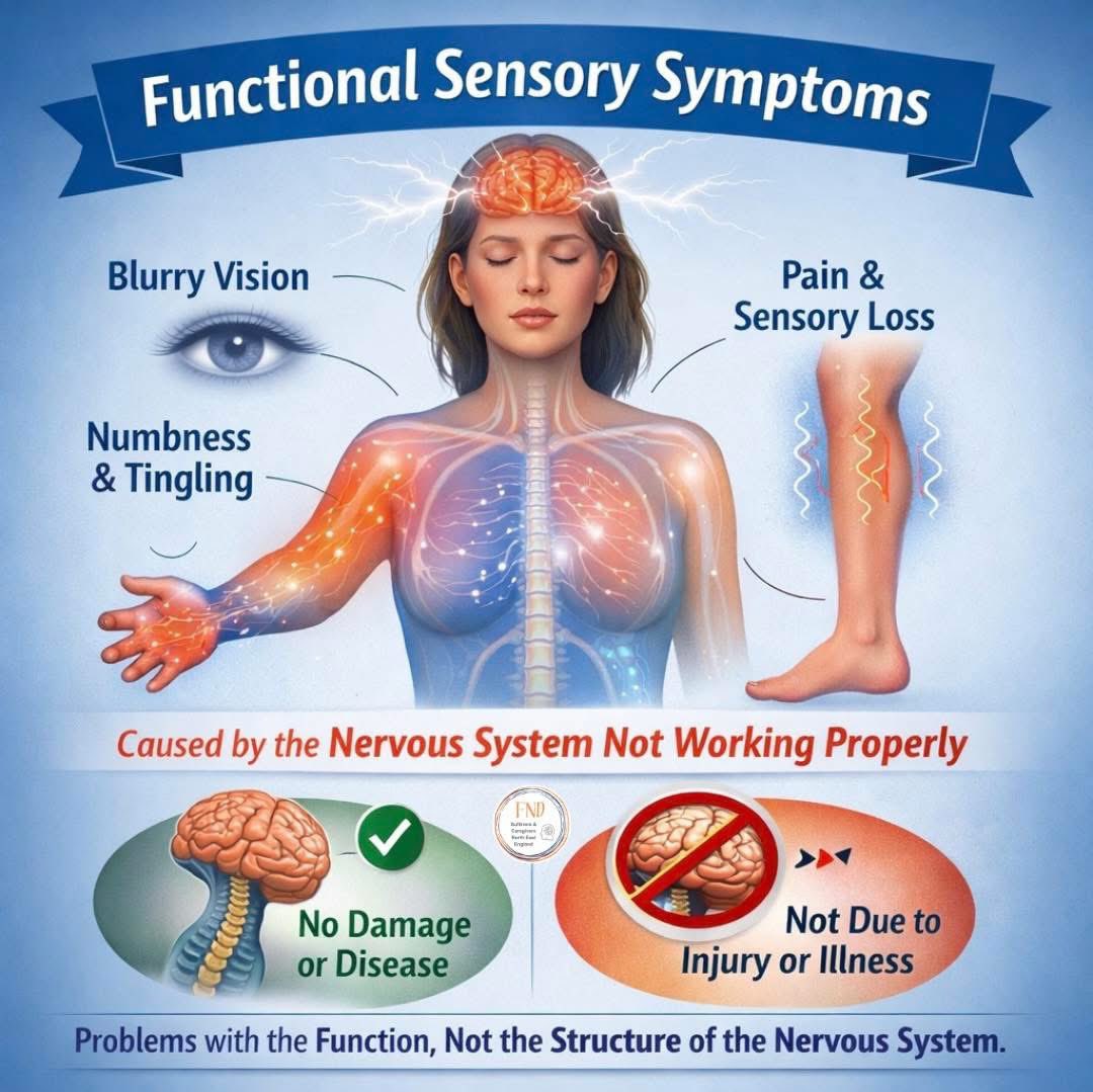 Lianne_Gardner_'s tweet image. Living with functional sensory symptoms can be confusing and sometimes frightening.

In FND, they happen because the nervous system isn't functioning properly - not because it's damaged or diseased.

#FND #FunctionalNeurologicalDisorder #InvisiblellIness #ChronicillnessSupport