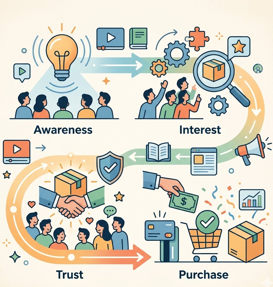 iammamiirkhan's tweet photo. Most people won’t buy the first time they see your product.

Typical journey:
→Awareness
→Interest
→Trust
→Purchase

Your content should support every stage.

#digitalmarketing #BrandGrowth #AI #MarketingTips https://t.co/VQIrkcHUYh