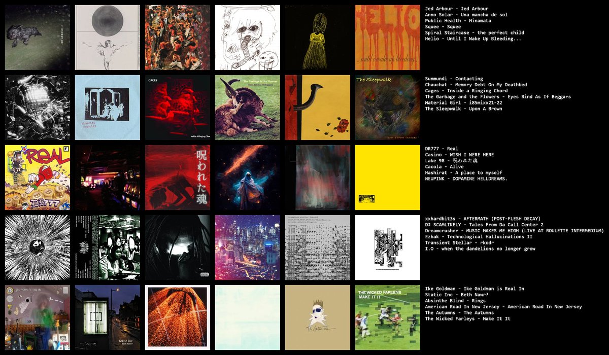 SeaBurnFGC's tweet photo. topster for obscure albums i really like. similar-ish genres across rows except row 2 which is a mess https://t.co/SO2dGUT32m