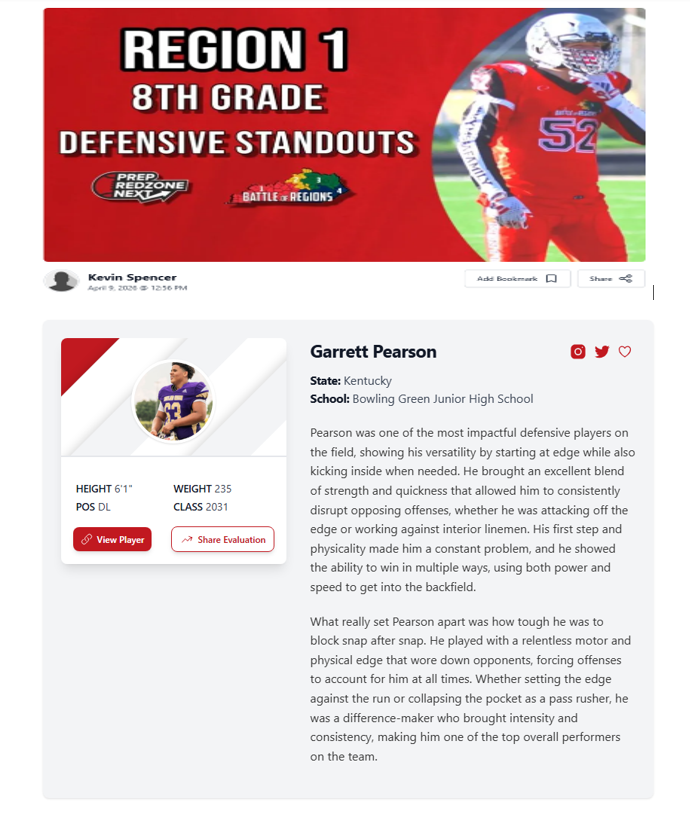 GarrettP2031's tweet photo. Thanks for the write-up @AlPopsFootball
Relentless motor. Physical edge. Difference maker.
DL | 6’1” 235 | Class of 2031
#KYPreps #DLine #TrenchMob
@WBH7272 @PrepRedzoneNext @KYFUTURESTARS @TheUCReport @AllenTrieu @Andrew_Ivins @IUFBRecruiting @247recruiting https://t.co/bMkT5uKpEj