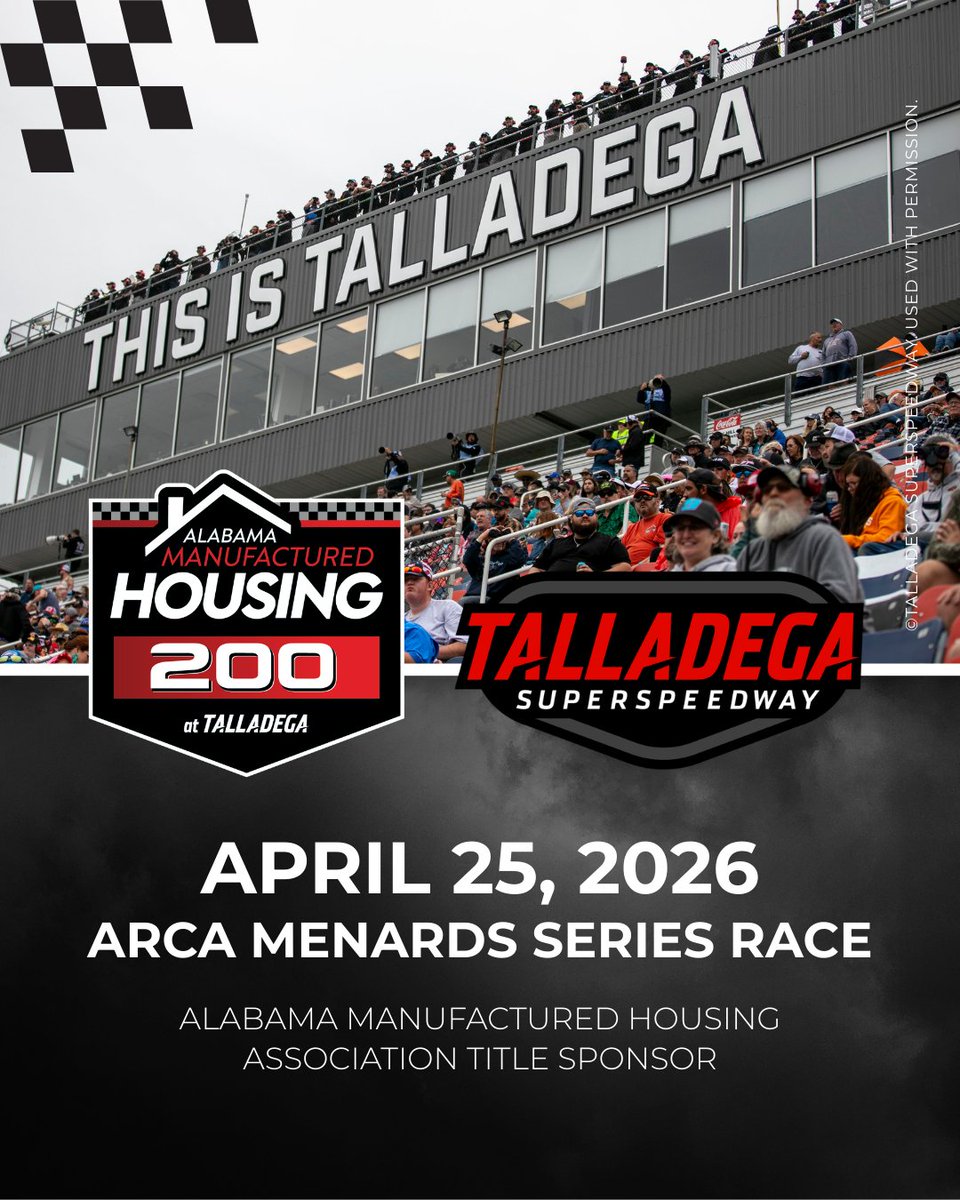 The Alabama Manufactured Housing 200 comes to Talladega on April 25, 2026. This exciting ARCA race showcases the speed of motorsports and the strength of Alabama’s manufactured housing community. 

Mark your calendar and stay tuned for updates!