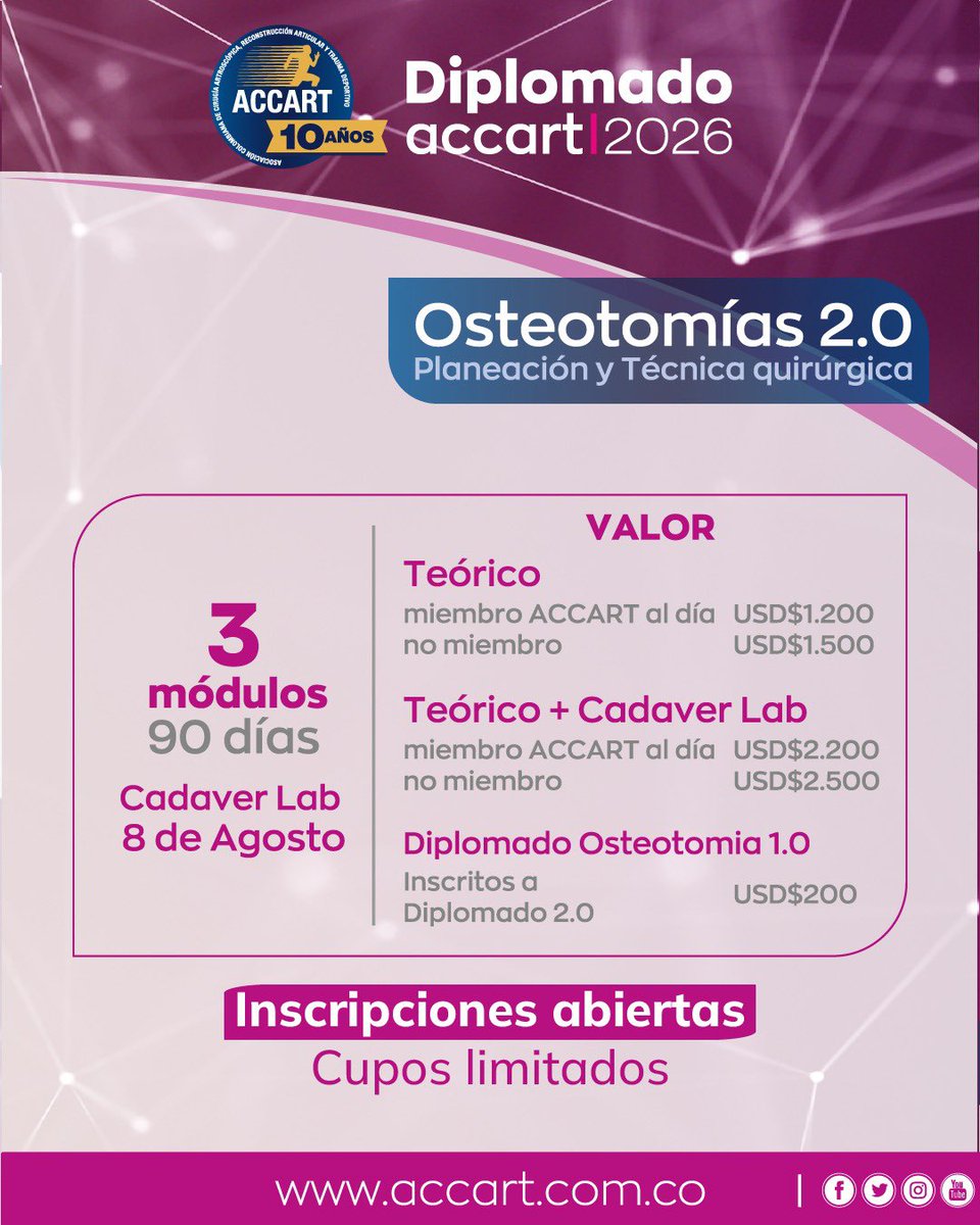 Accart_Col's tweet photo. La evolución en la planeación quirúrgica comienza aquí.

El diplomado Osteotomías 2.0 está diseñado para llevar tu práctica al siguiente nivel, integrando conocimiento teórico, análisis de casos y experiencia práctica con Cadaver Lab.

Inscripciones
https://t.co/KmbvG6A65n https://t.co/48VOcfa9B2