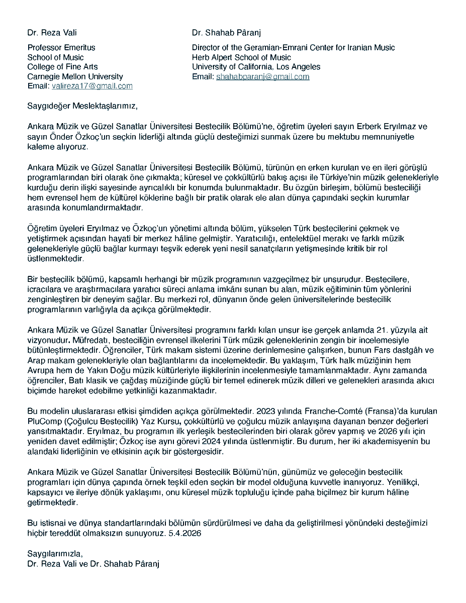 Erberk_Eryilmaz's tweet photo. MGÜ Bestecilik Bölümü’ne Dr. Reza Vali (Carnegie Mellon University) ve Dr. Shahab Paranj’dan (UCLA-University of California, Los Angeles) destek!

Thank you so much for your support, Prof. Vali and Prof. Paranj!
@onozkoc @bestecilik https://t.co/WGck9Ykzwx