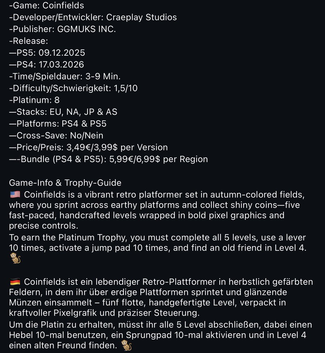 marcelreise11's tweet photo. Since 09.12. (PS5) / 17.03. (PS4), #Coinfields by @CraePlay & @GGmuksInc is available 🏆🎉
https://t.co/k2d2HQhCaC
@SilentGhost86 @PSN_Robert2567 @TrophyN3rd @PlatCat @DerPlatinjunge @Phil_TDZ @Luc0rval https://t.co/6O812DinM5