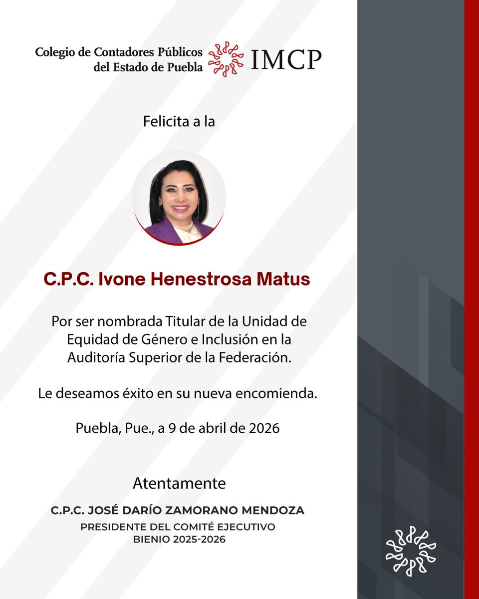 Nuestra más sincera felicitación para la C.P.C. Ivone Henestrosa Matus por su designación en la Auditoría Superior de la Federación.