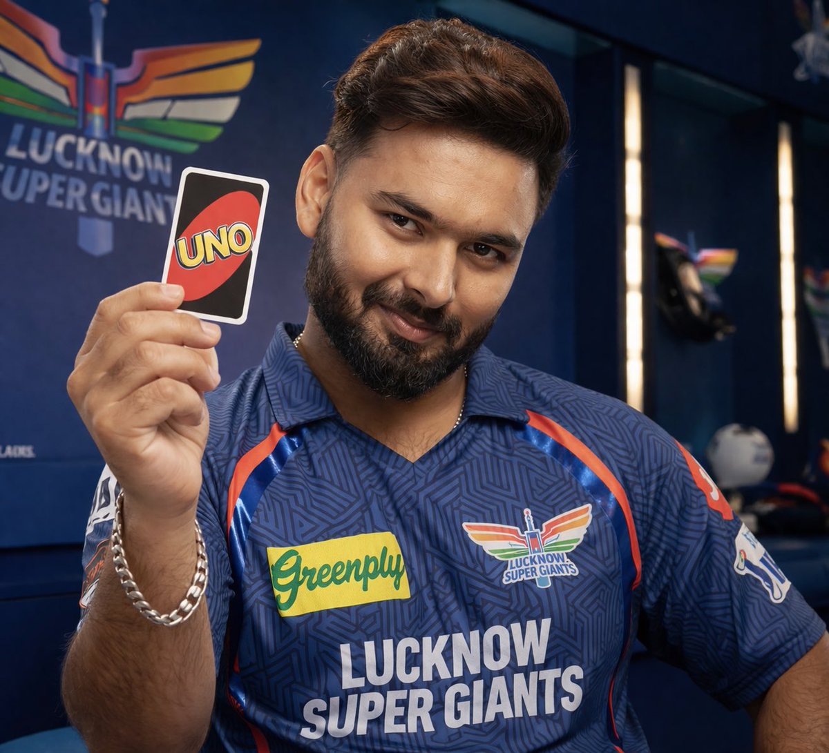 shadypanther's tweet image. Rishabh pant promoting #UNO / #youKnow game in the IPL presentation 
#LSGvsKKR #IPL