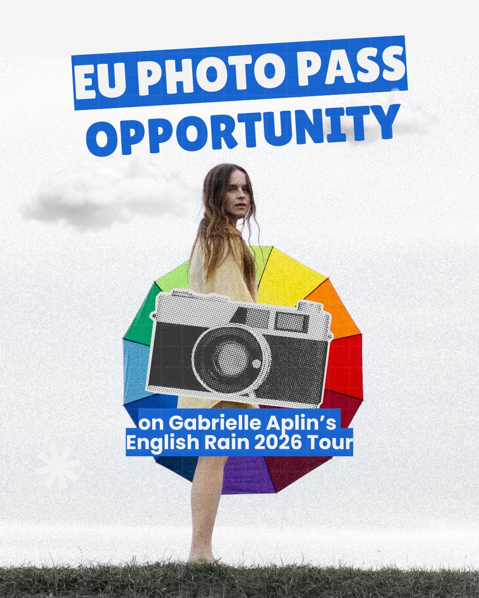 NeverFadeRecs's tweet photo. We’re giving away a photopass for each night of @GabrielleAplin’s English Rain 2026 EU tour!! Each winner will get access to the photo pit for the night of their choosing. This is an opportunity for aspiring photographers to gain experience in a safe and welcoming environment. https://t.co/qXZHrIWaPR