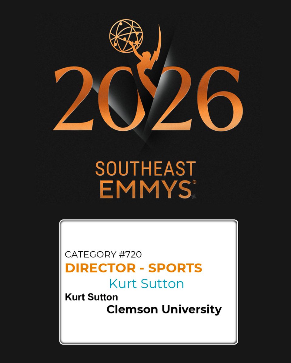 clemsonvideo's tweet photo. Join us in also congratulating our own @kurtsuttonTV on his @SoutheastEMMY nomination for Live Sports Director!

@ClemsonTigers @ClemsonUniv @clemsonvideo https://t.co/V3d7WNDYtF