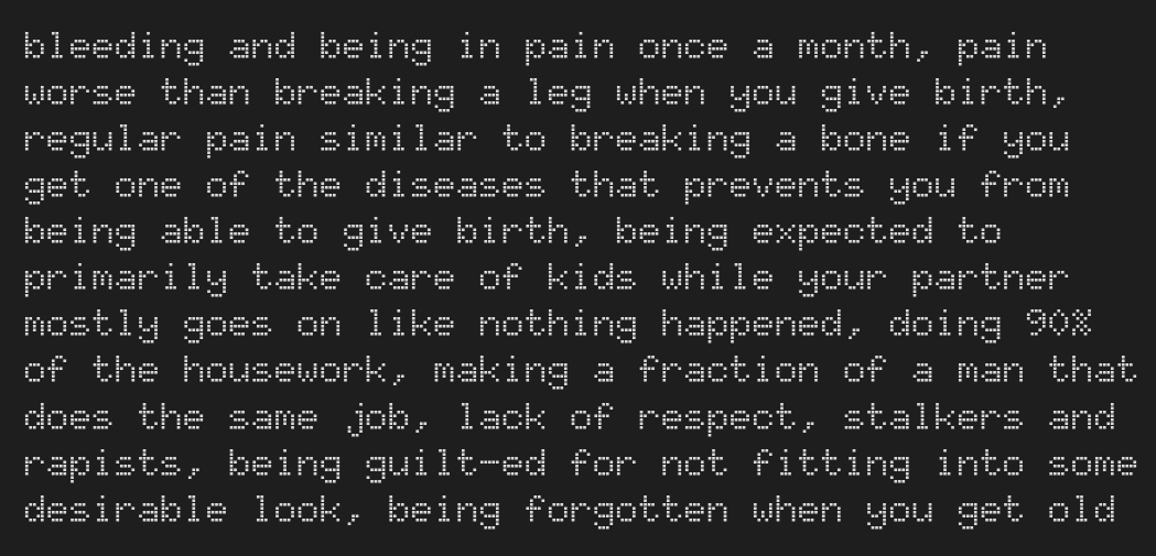 JenGamesLoL's tweet photo. The actual experience of being a woman. https://t.co/62JxWDZaYs