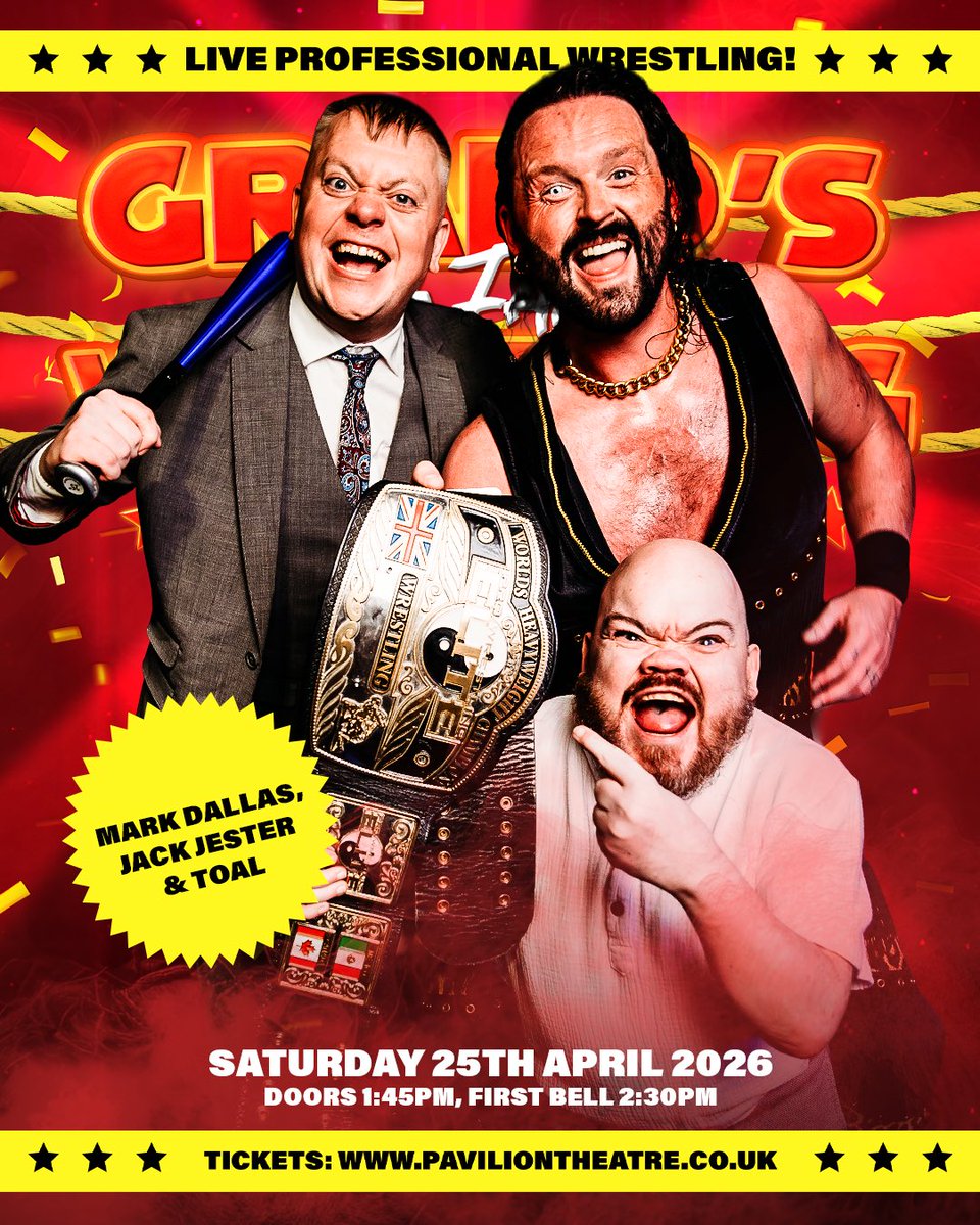 gradowrestling's tweet photo. Grado’s Big Family Wrestling Bash!

Sat 25th April - 2.30pm
We are CLOSE to a sell-out! 
Over 1300 tickets sold — @GlasgowPavilion is going to be ROCKING! 🔥 🎟️ 

So it’s time to drop some MASSIVE names appearing on the show. 
Former WWE 🇺🇸 star TBA soon!

https://t.co/5ULfF27x4r https://t.co/3qtae2gi9U