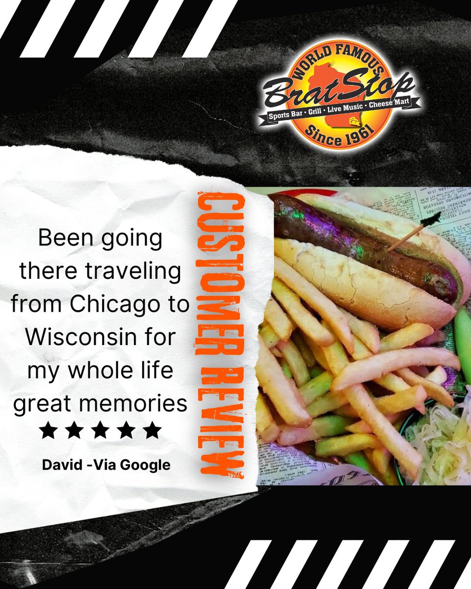 TheBratStop's tweet photo. ❤️ From Chicago to Wisconsin, the Brat Stop has been part of family traditions for generations. Thanks for the love, David!
⭐️ Come make your own memories with us.

#BratStop #WisconsinTradition #RoadTripEats #CustomerLove #KenoshaWI #MidwestEats https://t.co/eDftppNuhT