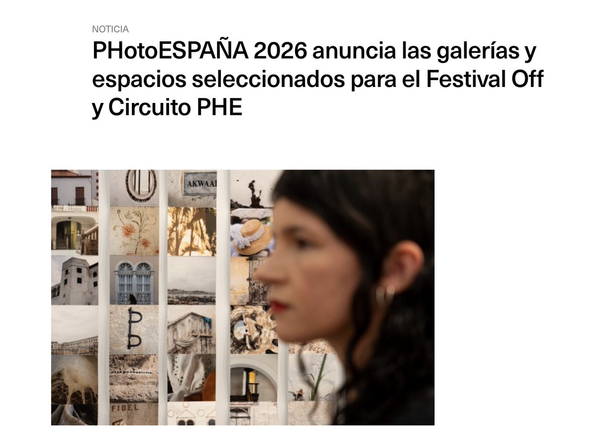 PHoto España Off 2026
¡Nuevamente estamos participando!
La artista Guadalupe Cámara será nuestra artista participante este 2026.
Felicidades a la artista y nuestro agradecimiento a PHoto España por contemplarnos en esta edición del festival.