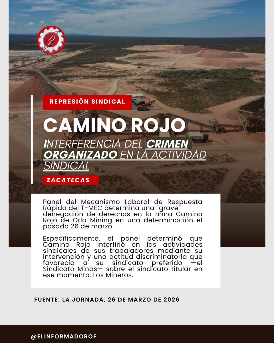 EMPRESA MINERA UTILIZA AL CRIMEN ORGANIZADO PARA REPRIMIR A LOS TRABAJADORES 

Ver más: 👇jornada.com.mx/noticia/2026/0…

#Represiónsindical #Minería #sindicatos #TMEC #MRR