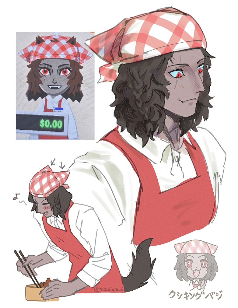 redraw of my tomodachi life basilio bc he looks like cooking mama... born to make bento, forced to wanton destruction 😔