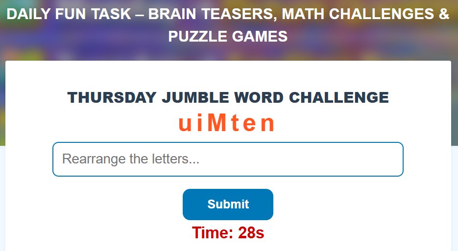 Skillobox's tweet image. 🔤 Thursday – Jumble Word Challenge
Letters mixed. Mind focused 🧠
Unscramble the word and win the day!
👉 Play here: skillobox.com/2026/01/daily-…
#WordJumble #VocabularyFun #DailyChallenge #Skillobox #DailyFunTask
