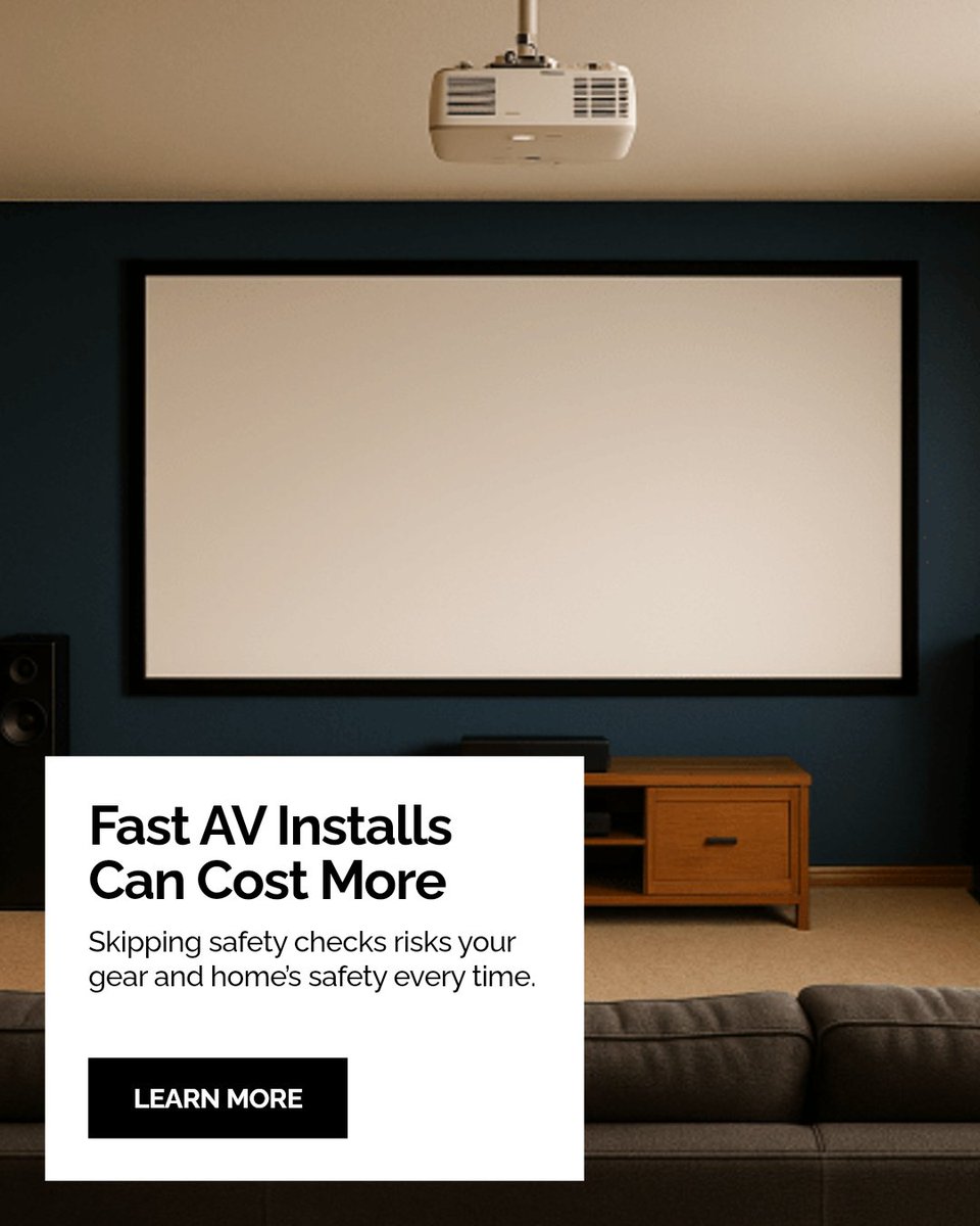 TimHuff935203's tweet image. Wonder why a quick AV install might cost you more in the long run? Fast setups often skip safety checks that protect your gear and home. Choose a safe install for peace of mind and flawless performance every time. #HomeAudio #HomeVideo #AudioVideo #SmartHome #Boerne #NewBraunfel
