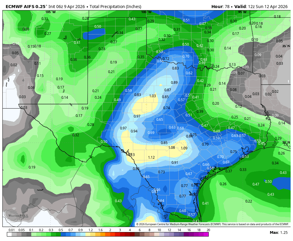 The first graphic is rainfall potential through Sunday AM from the NWS ...