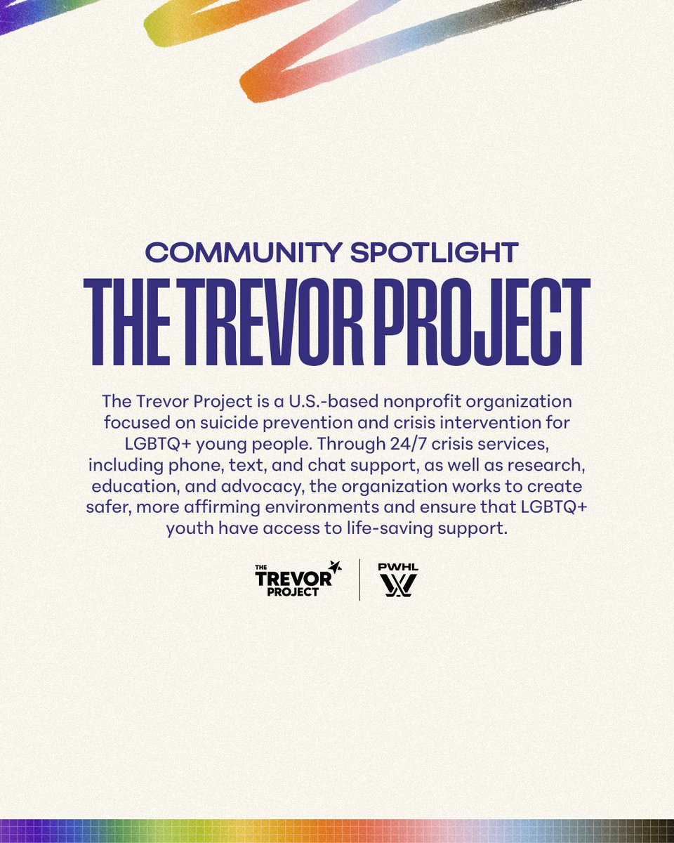 thepwhlofficial's tweet photo. In honor of Pride, we’re proud to support The Trevor Project and Alphabet Sports Collective through a league-wide donation, amplifying their vital work and commitment to the LGBTQ+ community. 🫶​

Learn more about our Pride initiatives ➡️ https://t.co/oLGOkOMMaV https://t.co/vyjczh1JO2