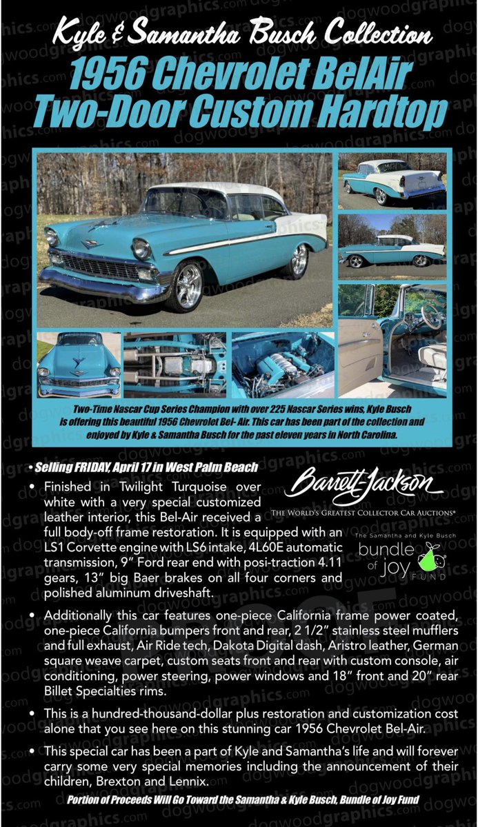 Lot #456 - Crossing the auction block on Friday, April 17th <a href="/Barrett_Jackson/">Barrett-Jackson</a> West Palm Beach and selling at no reserve, will be my 1956 Chevrolet Bel-Air 2-Door hardtop custom. <a href="/SamanthaBusch/">Samantha Busch</a> and I have owned this car for nearly 12 years. Looking forward to a great time at