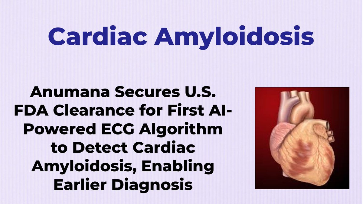 CheckOrphan's tweet image. Anumana Secures U.S. FDA Clearance for First AI-Powered ECG Algorithm to Detect Cardiac Amyloidosis, Enabling Earlier Diagnosis - For More Information Visit  shorturl.at/6NNKL  @anumanainc  #Rare_Diseases  #FDA  #Cardiac_Amyloidosis  #Orphan_Drugs  #Drug_research