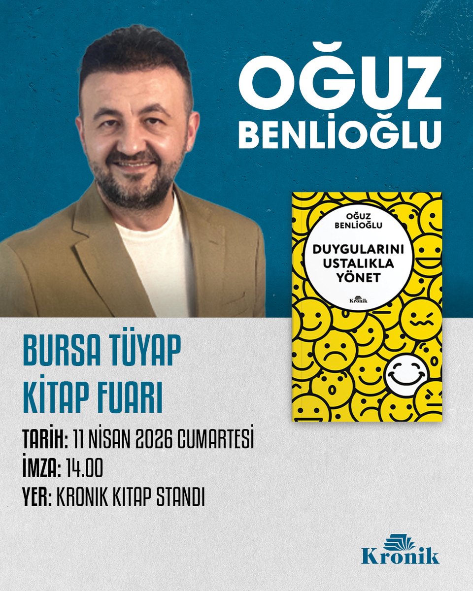 KronikKitap's tweet photo. BURSA | Yazarlarımızdan Oğuz Benlioğlu’nun (@oguzbenlioglu), 11 Nisan Cumartesi günü Bursa TÜYAP Kitap Fuarı'nda okurlarıyla buluşuyor, kitaplarını imzalıyor.

🔗: https://t.co/XgtMUE5ojJ https://t.co/wSiiXrtuhi